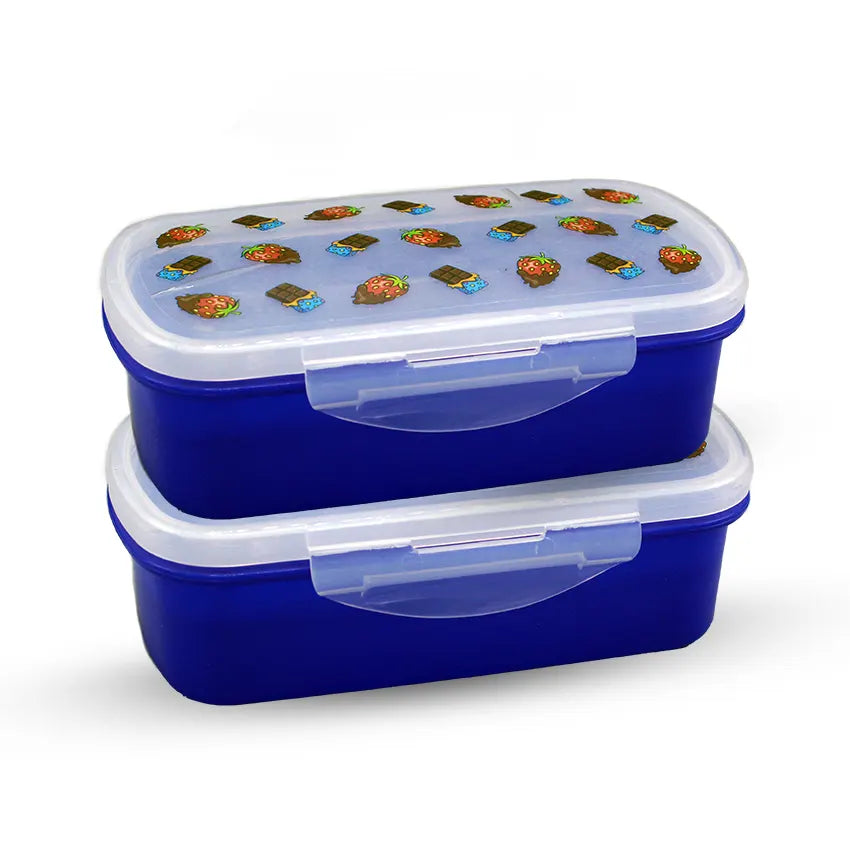 Bento Lunch Box M-2 2 pc set - 600ml Without Sticker blue