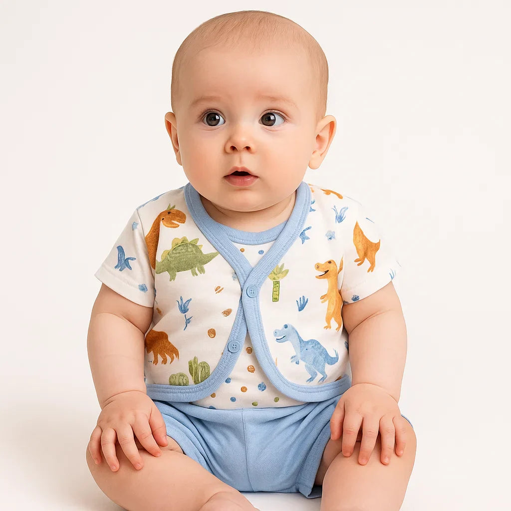 Baby 3Pcs Suit Set Dinosaur Sky Blue - Sunshine