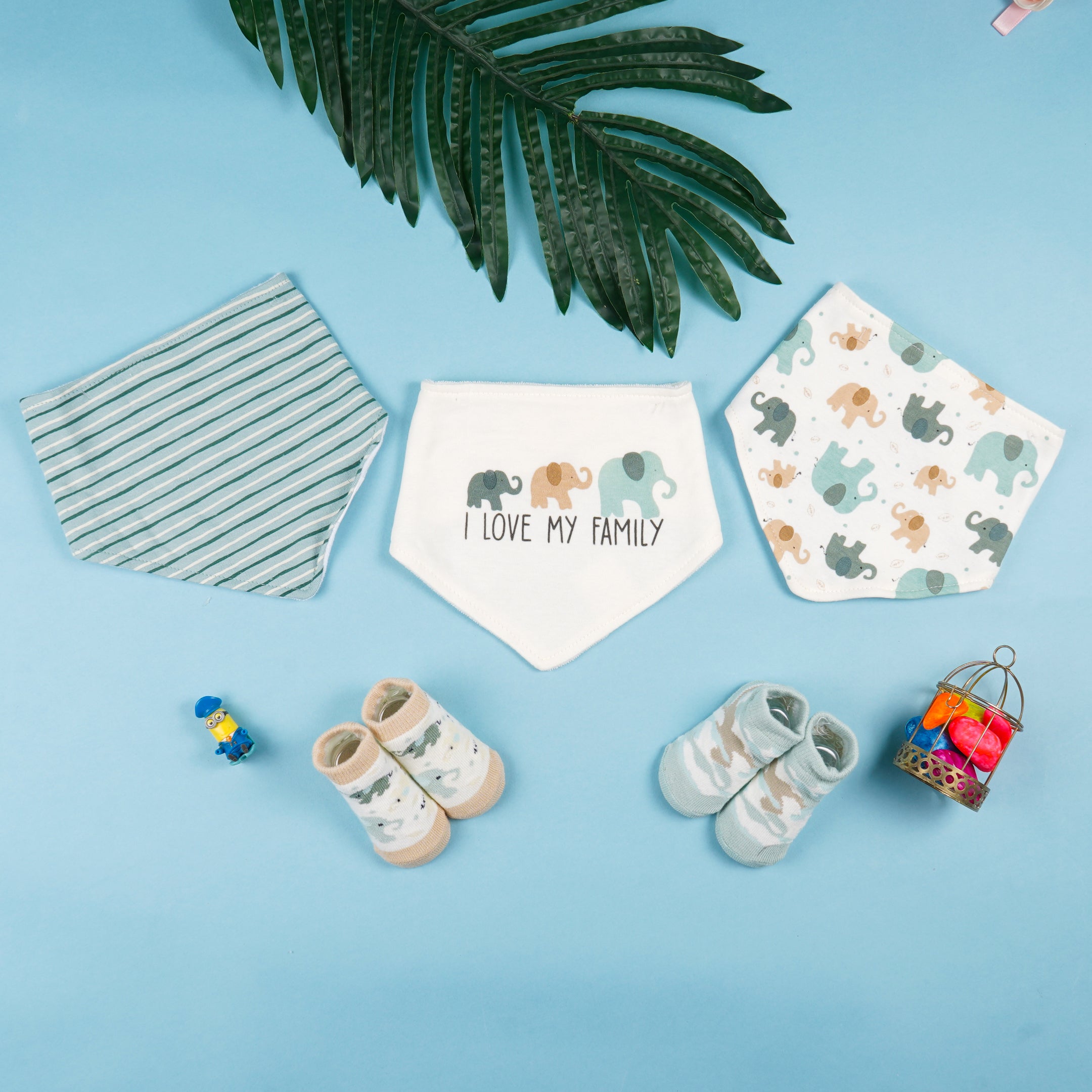 Baby Bandana Bib & Booties 5Pcs Set I Love My Family - Sunshine