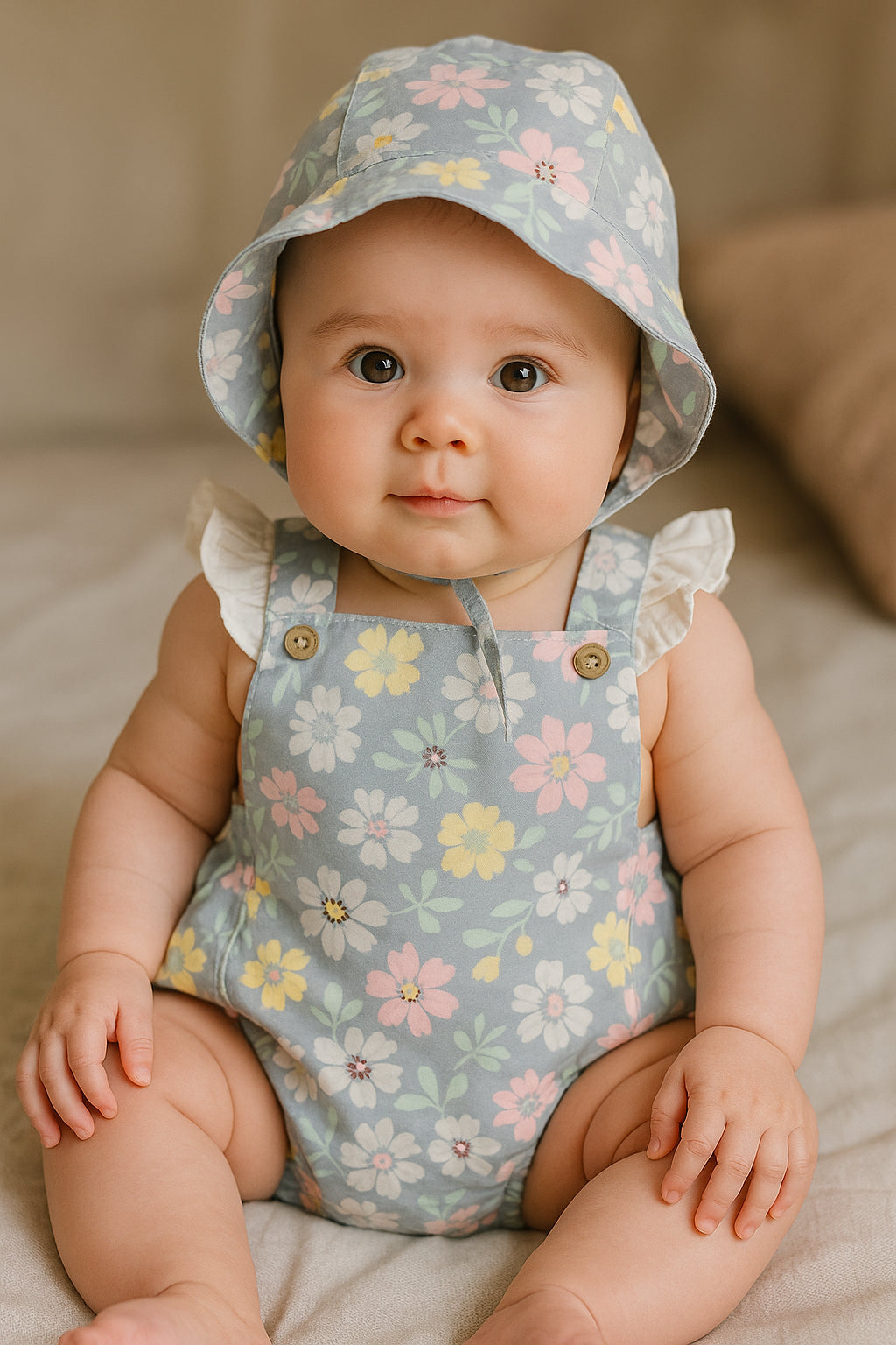 SUNSHINE BABY BODYSUIT SLEEVELESS FROCK MULTI FLOWERS BLUE 12-18M (80-50)