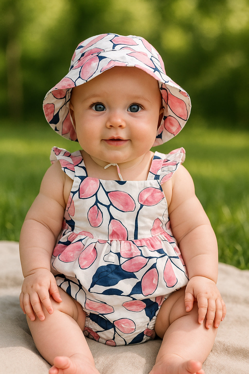 SUNSHINE BABY BODYSUIT SLEEVELESS FROCK & CAP FLOWERS 0-6M (66-46)