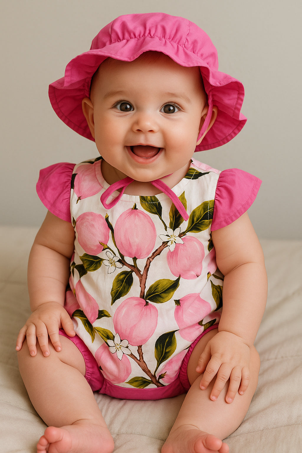 SUNSHINE BABY BODYSUIT FROCK & CAP FLOWERS PINK L 12-18M