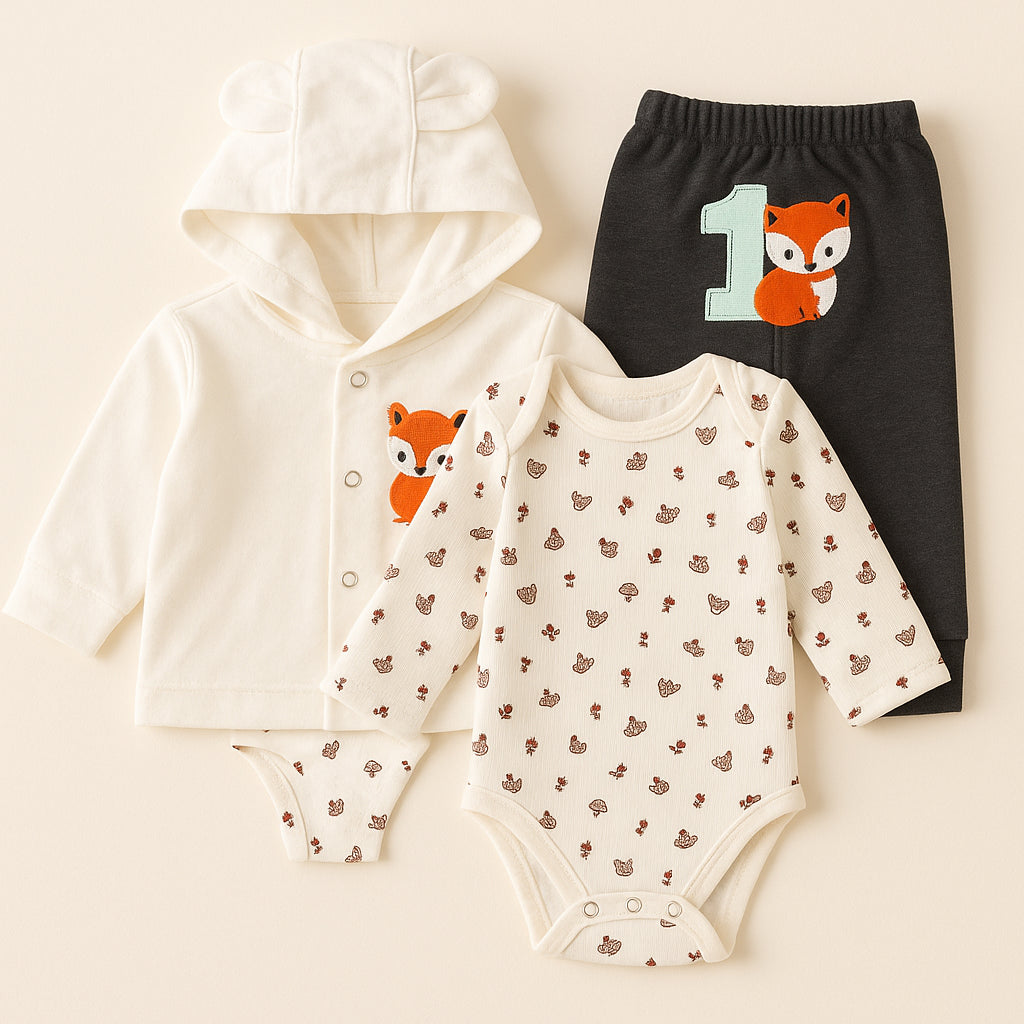SUNSHINE BABY 3 PCS SUIT SET FOX WHITE 6-9M