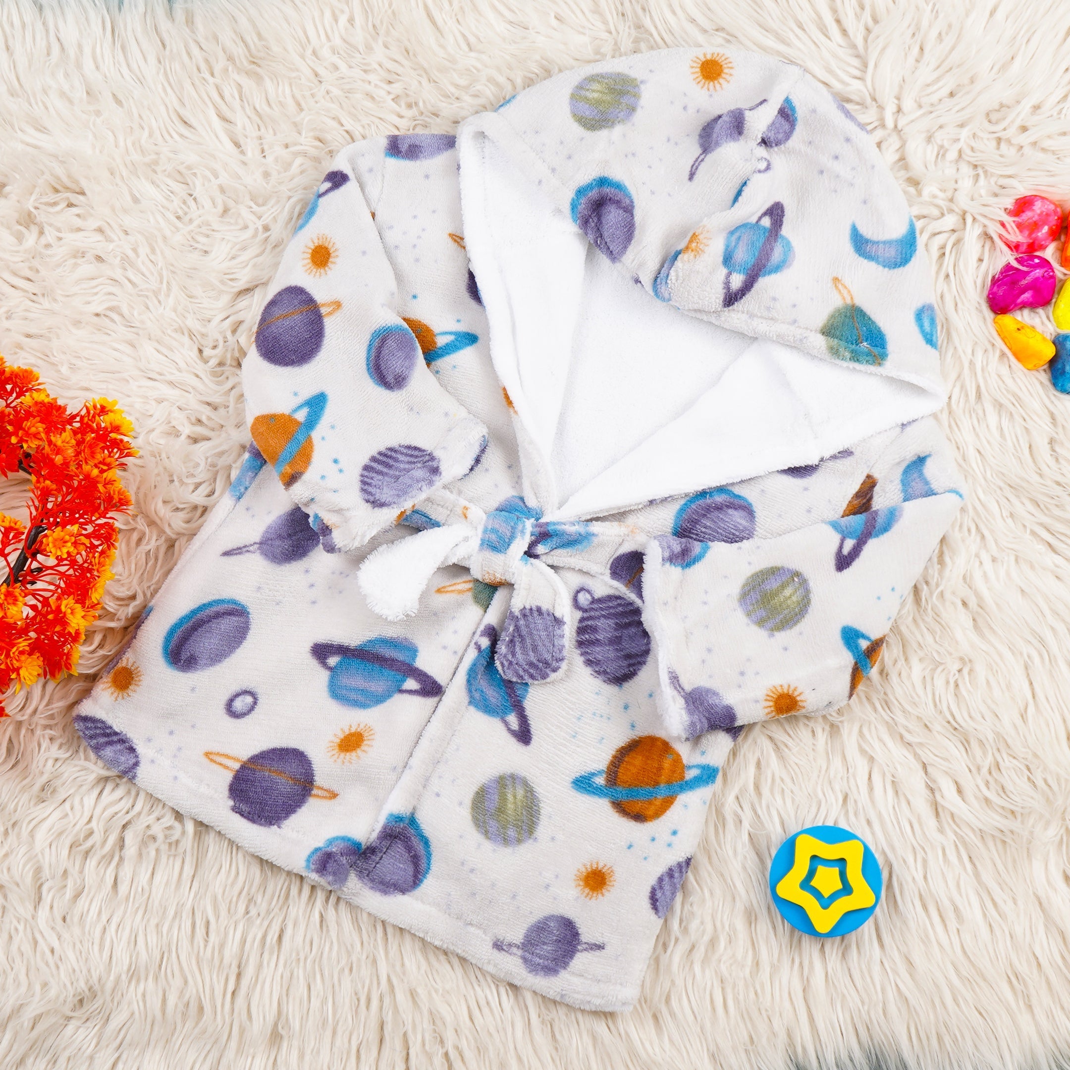 SUNSHINE BABY BATH ROBE MULTI PLANETS 0-18M