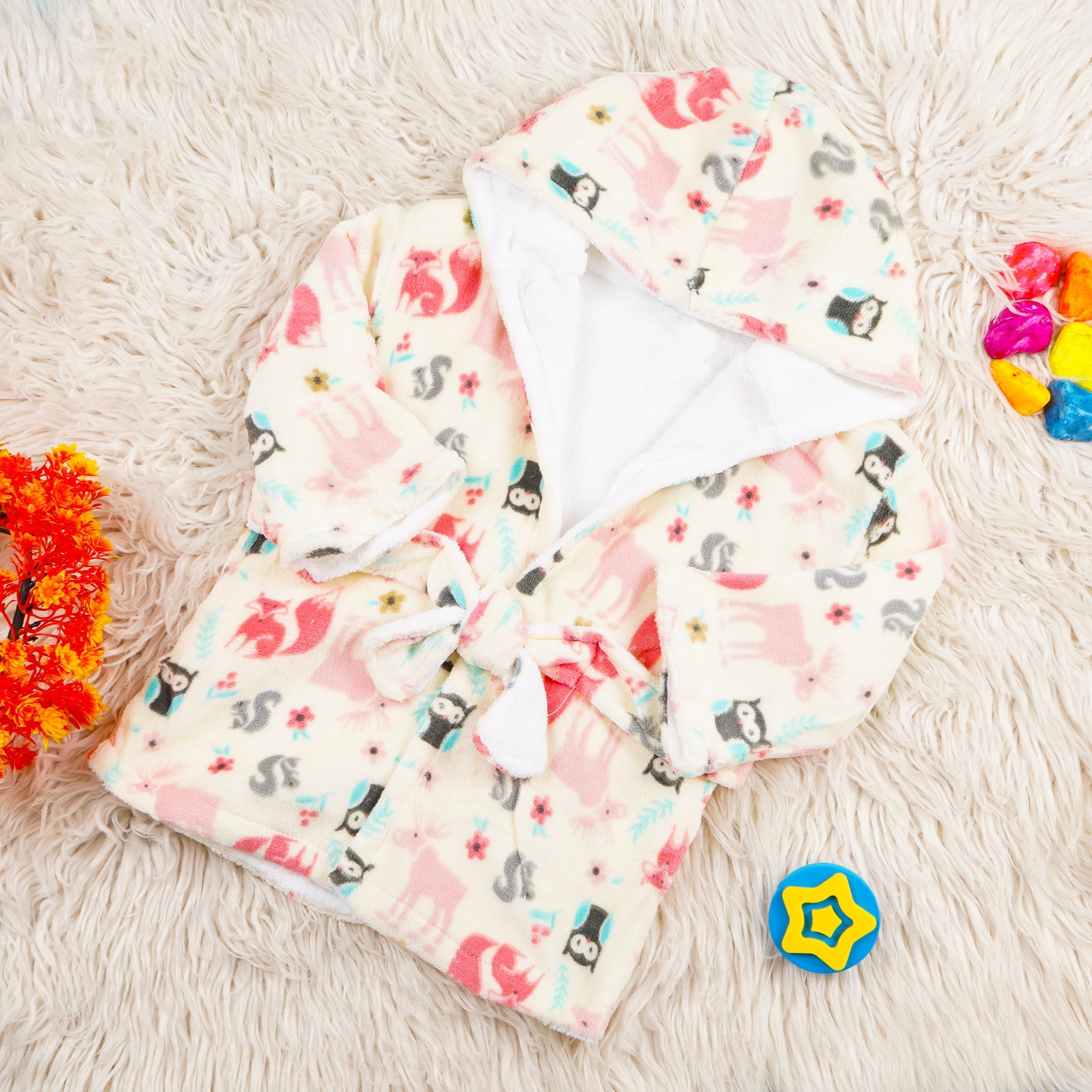 SUNSHINE BABY BATH ROBE ANIMALS PINK 0-18M