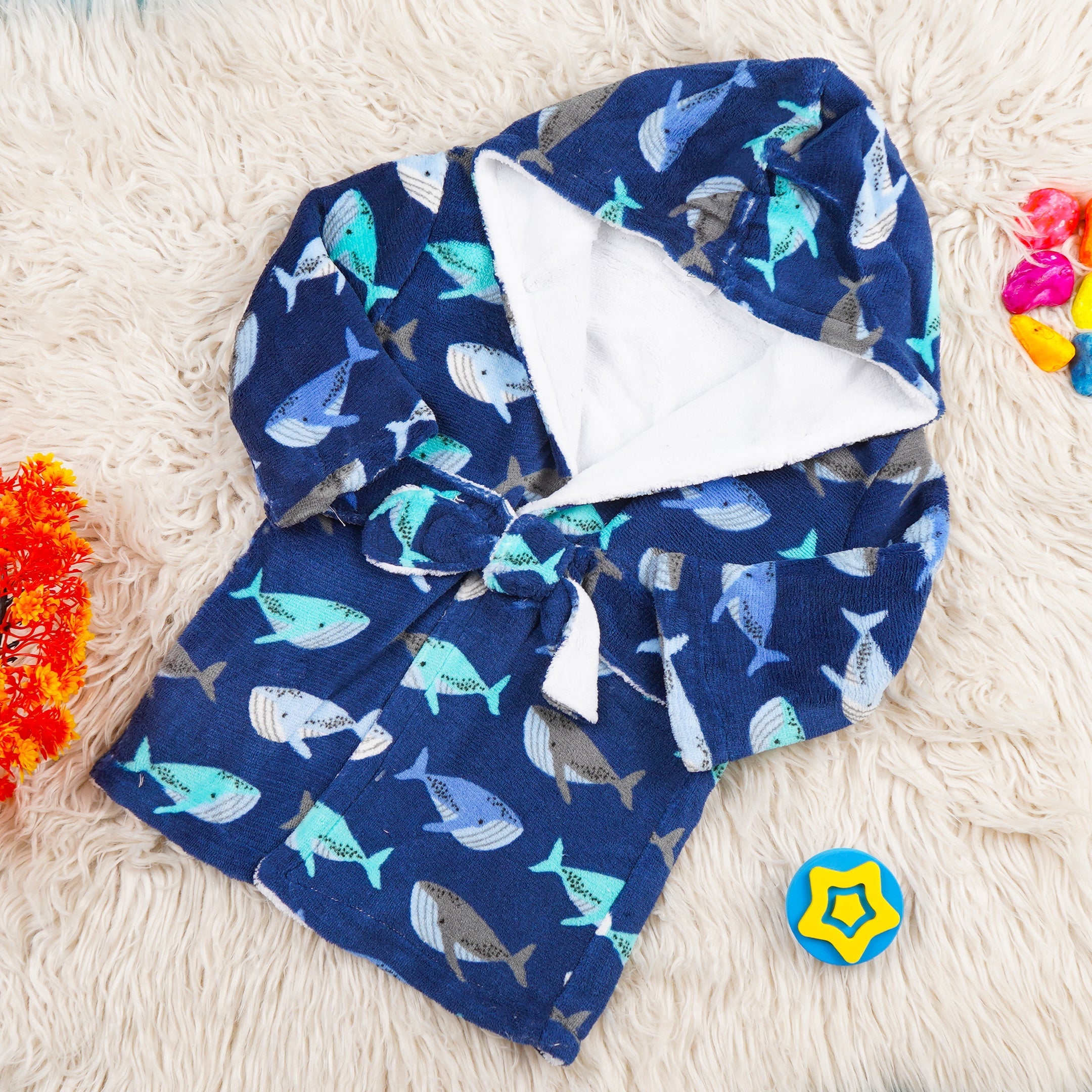 SUNSHINE BABY BATH ROBE FISH BLUE 0-18M