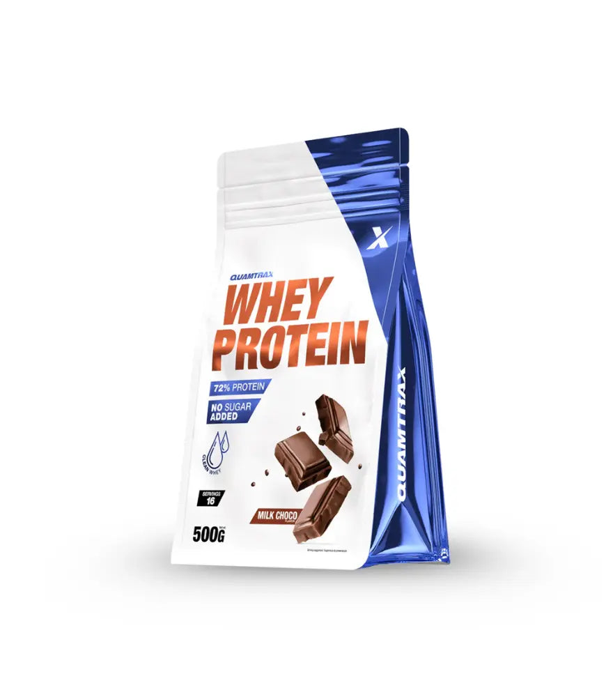 Whey protein package with chocolate flavor on a white background