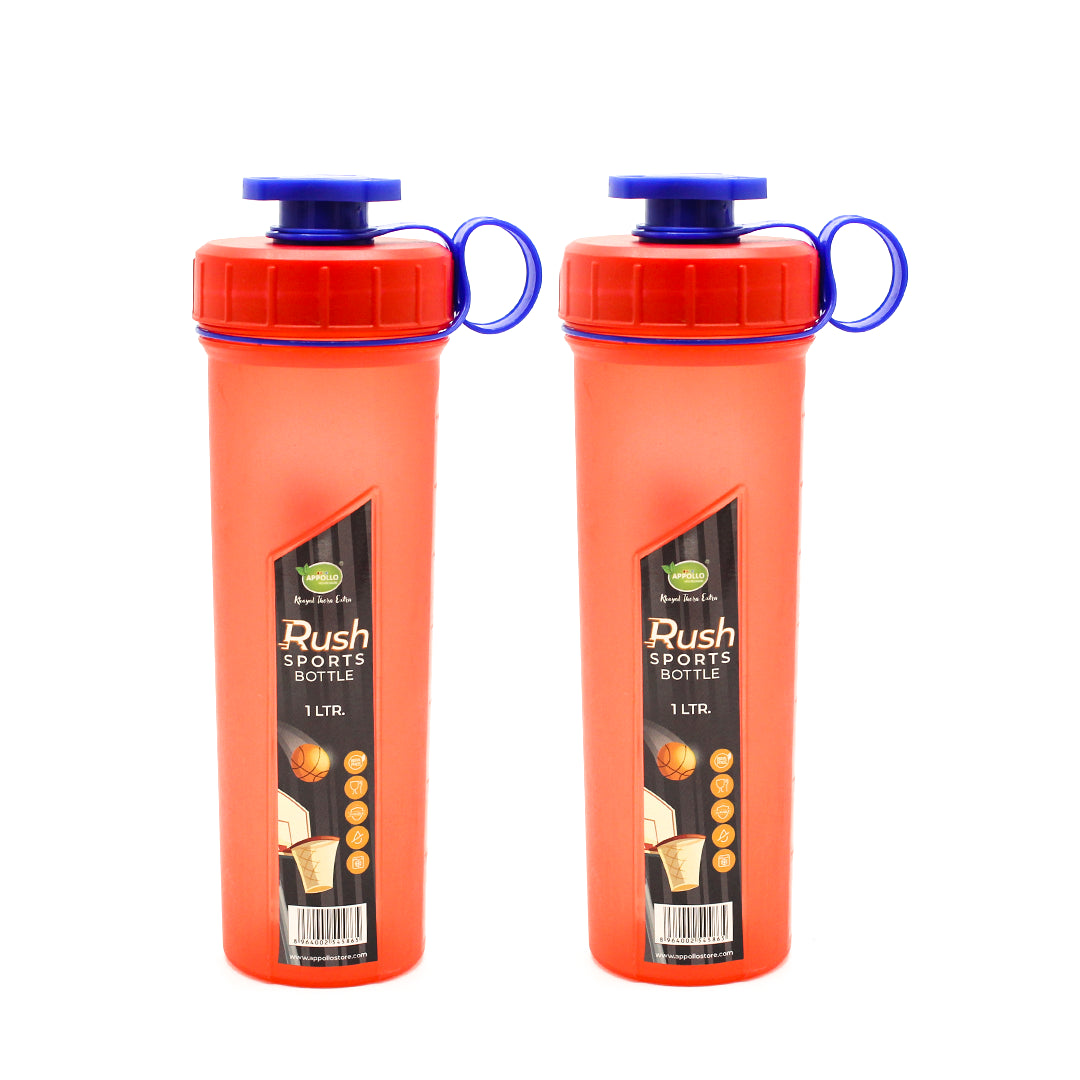 Rush Sports Water Bottle – 800ml & 1L sizes with twist-lock cap, spill-proof spout, and handle. Perfect for padel, cricket, football, gym, and indoor games